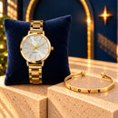 Set Reloj y Pulsera Dorado para Dama